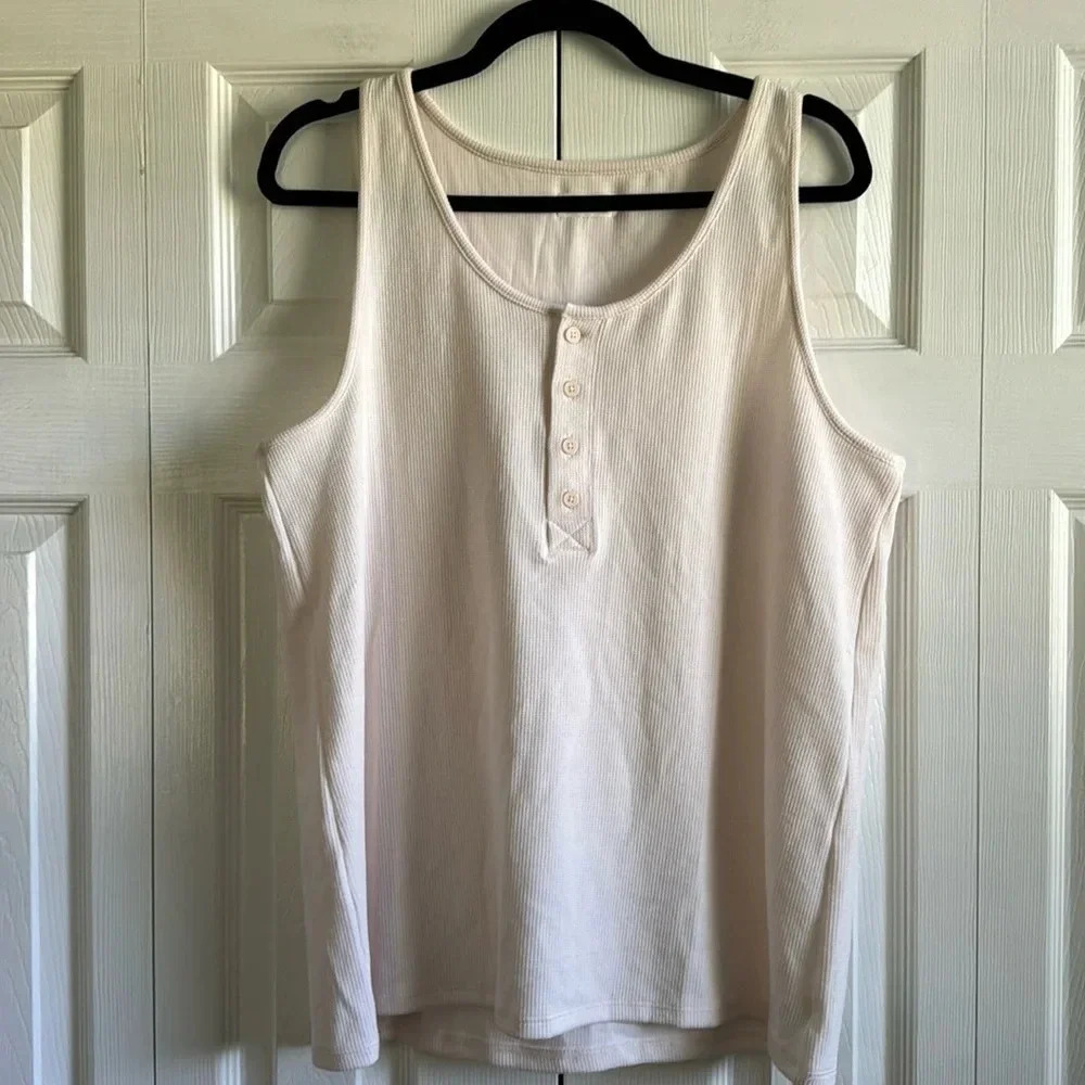 Tommy John | Waffle | Tank | Henley | Cream | size XL